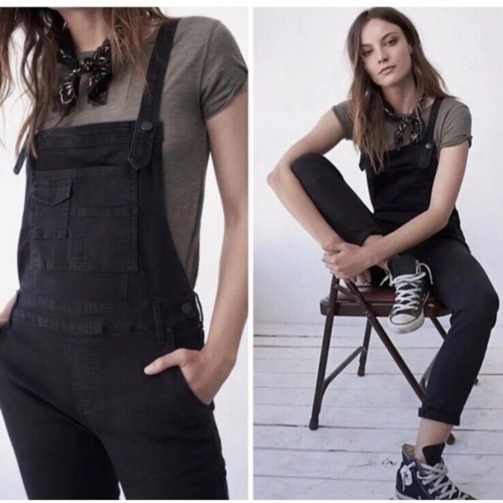 Free People Overalls Skinny Ankle Sz 25 Washed Denim Black Eclipse